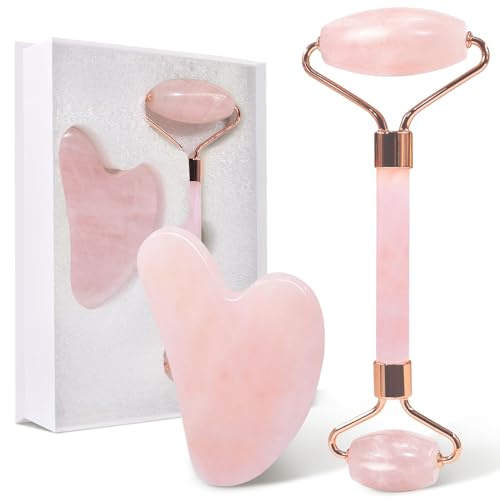 GUGUG Rosenquarz Roller und Gua Sha Stein,...