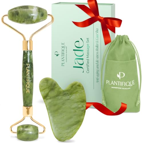 PLANTIFIQUE Jade Gesichtsroller und Gua Sha...