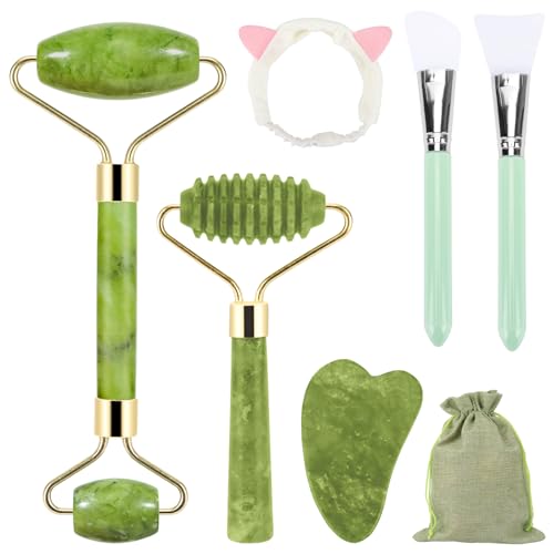 Coicok 7 Stück Jade Gua Sha Stein Set, Gua...
