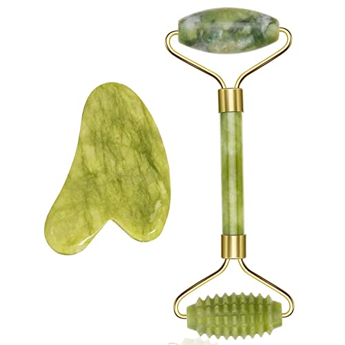 Gua Sha MassagegeräT, Jade Roller Set, Natü...